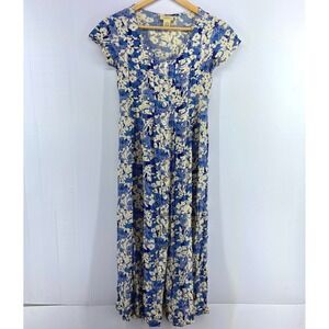 VTG 80s 90s Limited America Blue Dream Floral Maxi Dress Womens XS